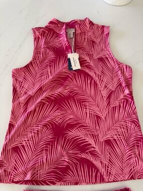 Tommy Bahama Pink Palm-Print Sleeveless Top